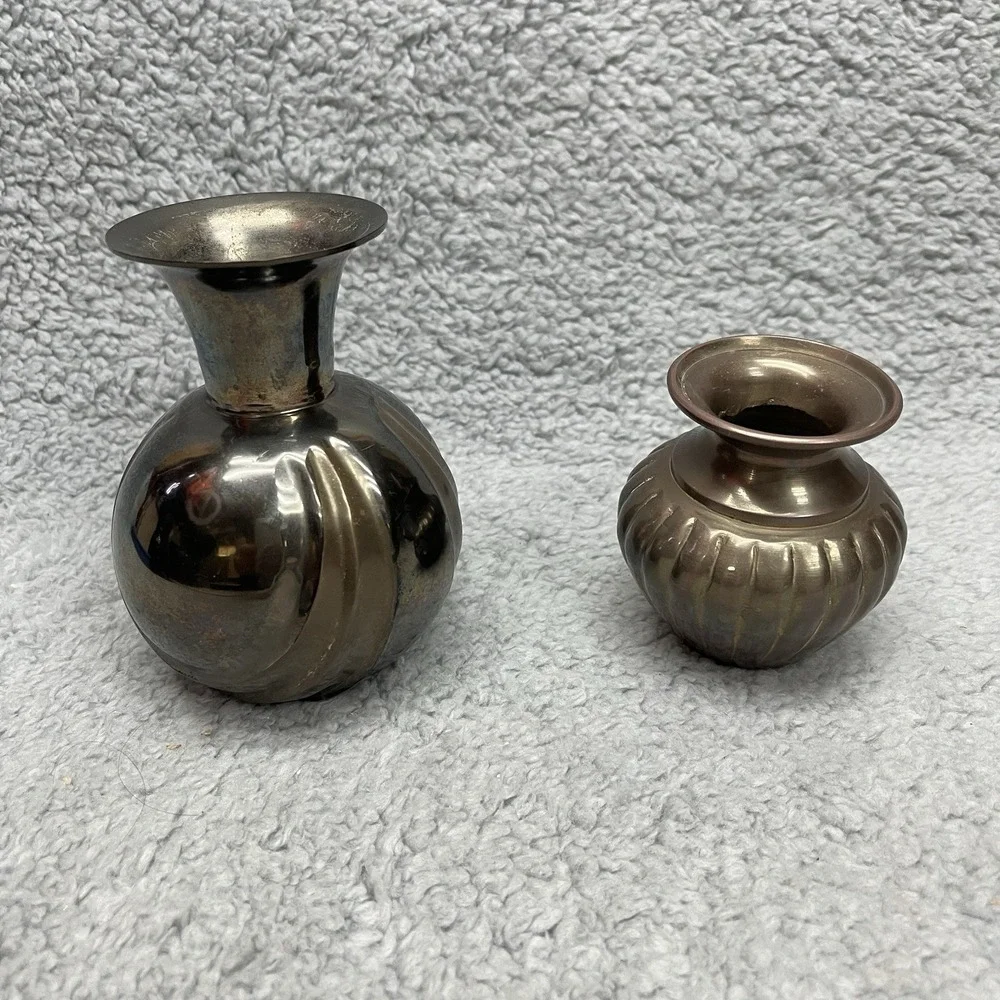 Brass Bronze Vases Vintage Hollywood Regency Vessels Qty 2,‎ 5